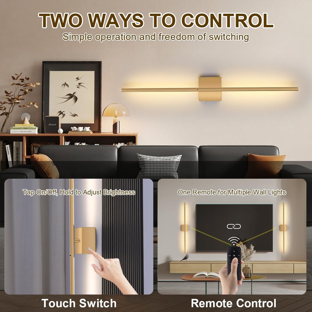 Battery Operated Wall Sconces Set of 2, USB Rechargeable Wall Lights with Remote Control, 360° Rotation, 6000mAh