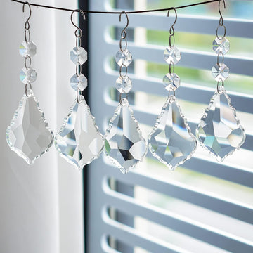 20PCS Clear Crystal Suncatcher Prisms, 63mm Chandelier Replacement Pendants - Maple Leaf Chandelier Prisms Connected
