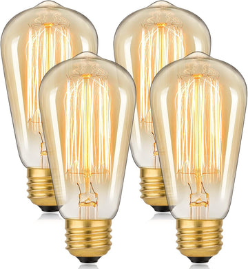 60 Watt Incandescent Edison Light Bulbs, Vintage Dimmable E26 Bulbs, ST58 2200K Warm White Antique 260LM E26 Medium