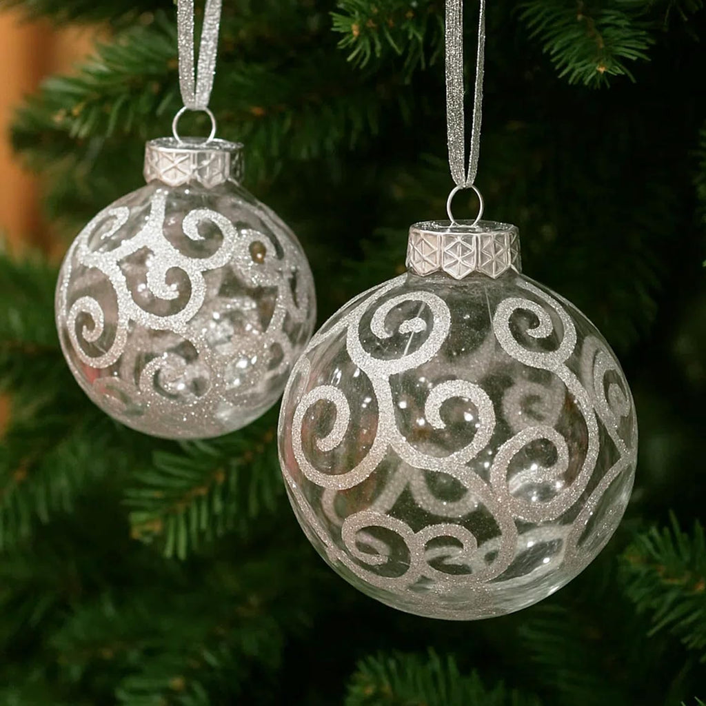 Silver Christmas Ball Ornaments Set for Tree Decor, Shimmer & Swirl