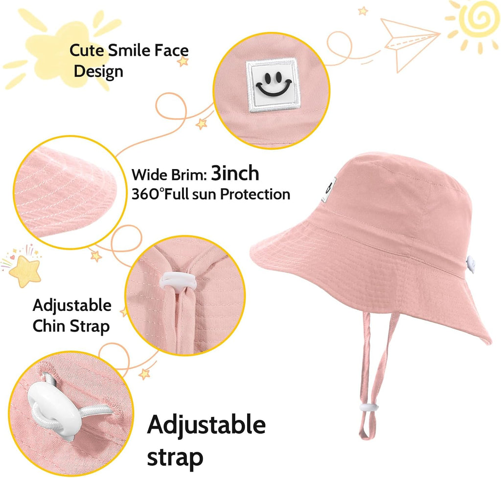 Kids Sun Hat Smile Face Bucket Hat Toddler Hat Wide Brim Adjustable Strap