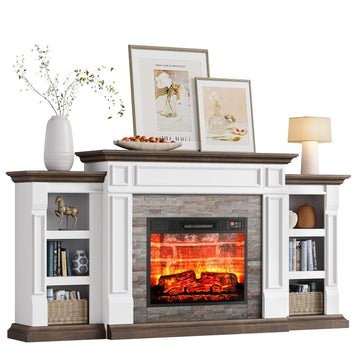 72" Fireplace TV Stand for TVs Up to 80 Inch, Electric Fireplace with Mantel, Farmhouse Entertainment Center with