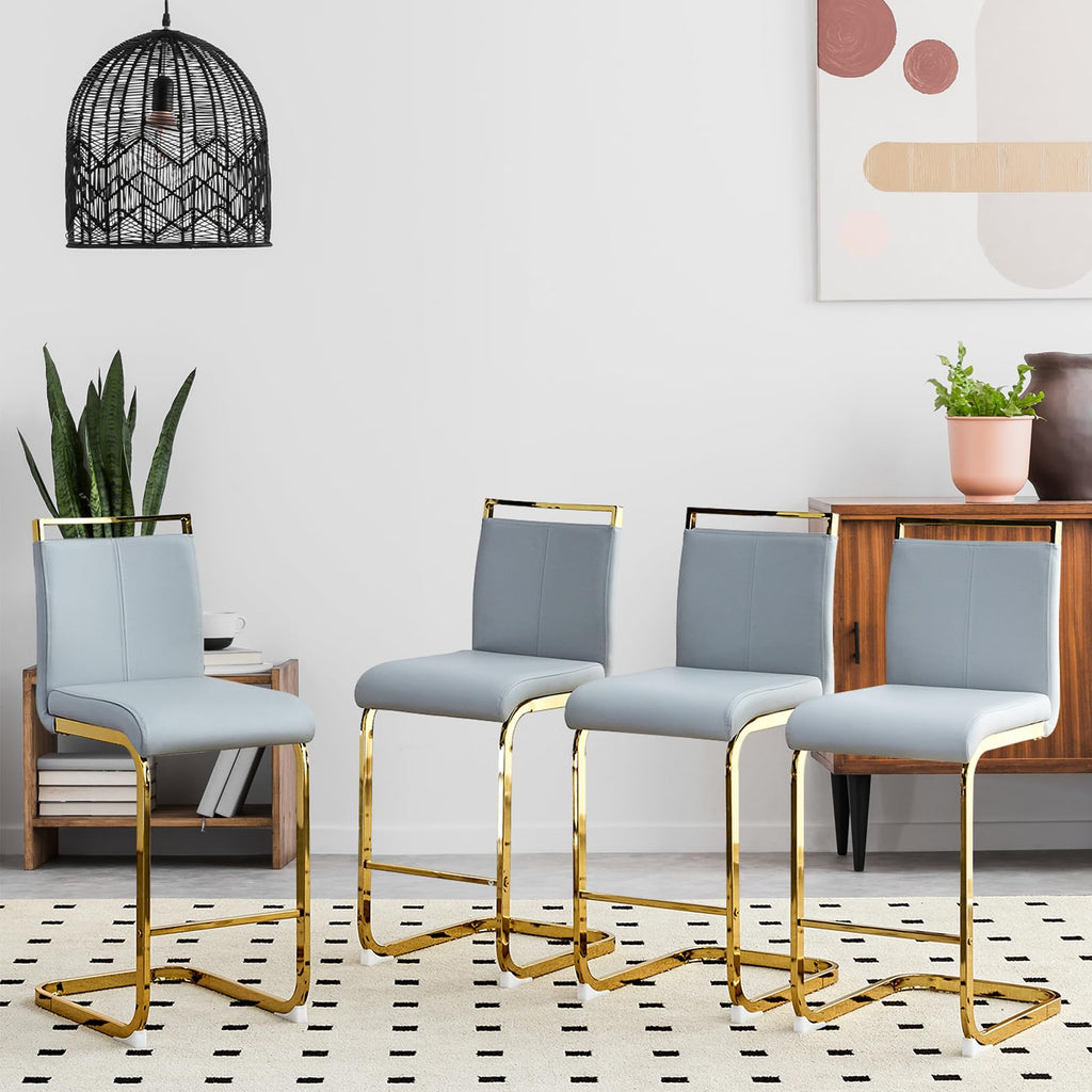 25" Modern Counter Height Bar Stool Set of 6, Leather Upholstered with Back and Gold Metal Frame, Kitchen Island