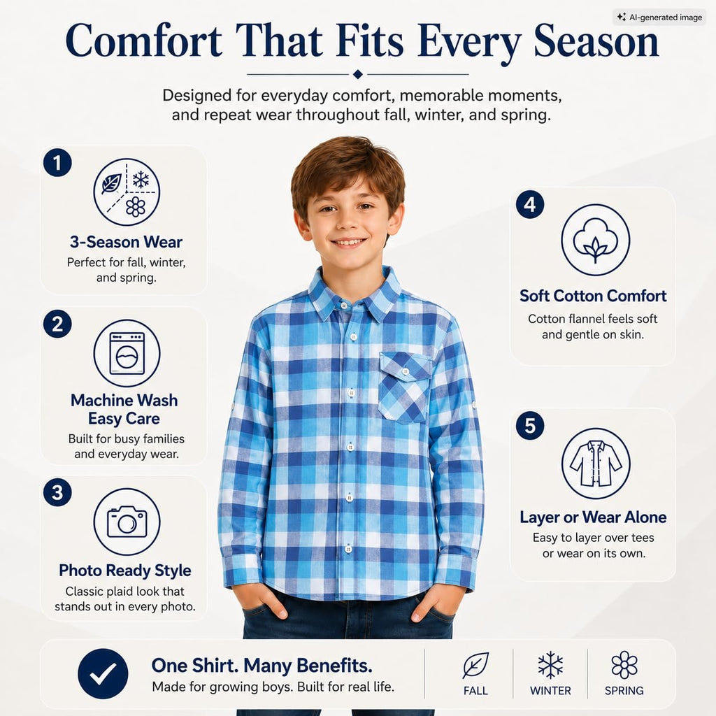 Boys Plaid Flannel Shirt: Long Sleeve Button Up