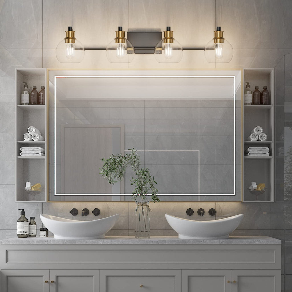 Industrial Bathroom Vanity Lighting Fixtures 4-Lights Vintage Black & Brass Finish with Globe Clear Glass Vanity