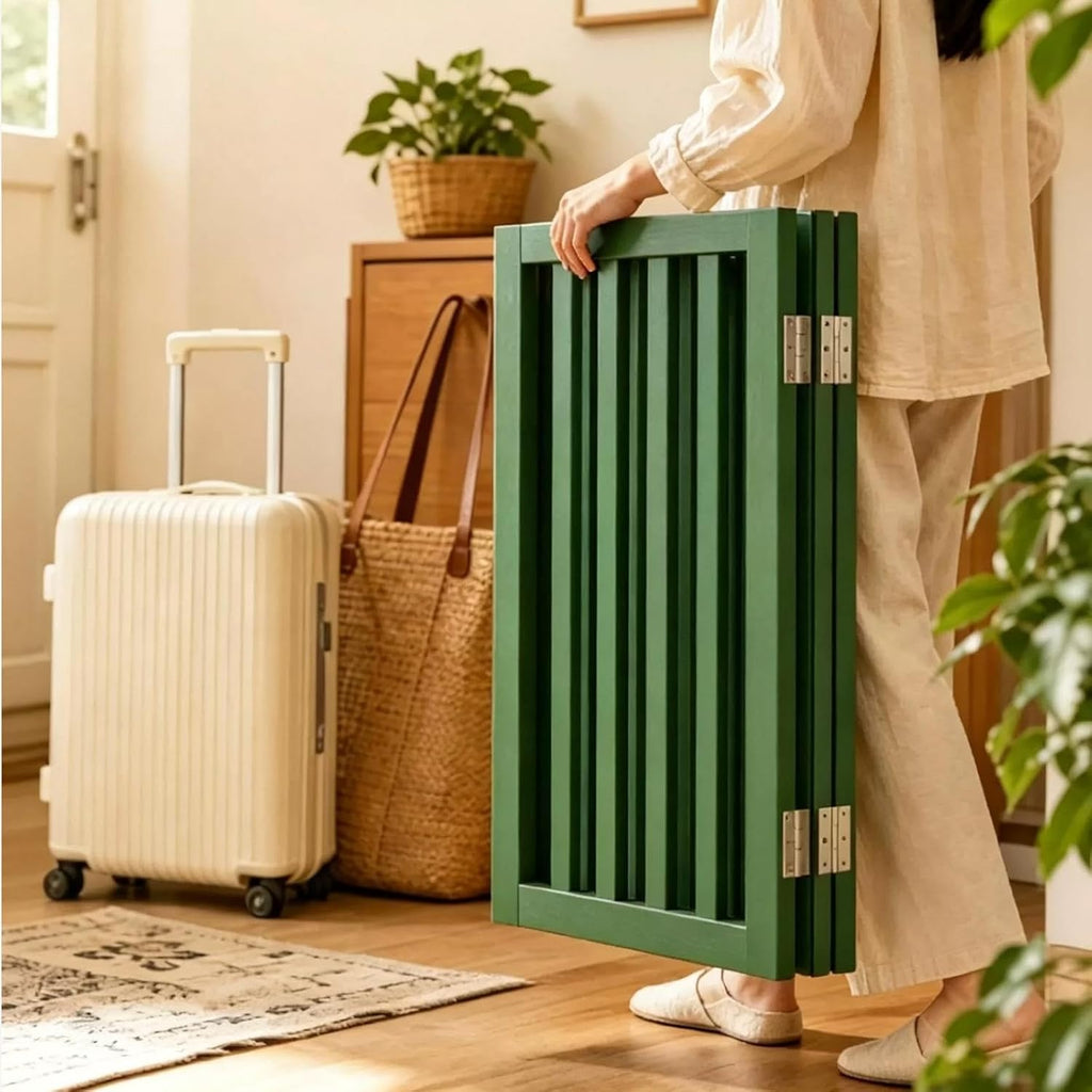Wooden Dog Gate with Stands, Adjustable Green Doorways Pets Safety Fence