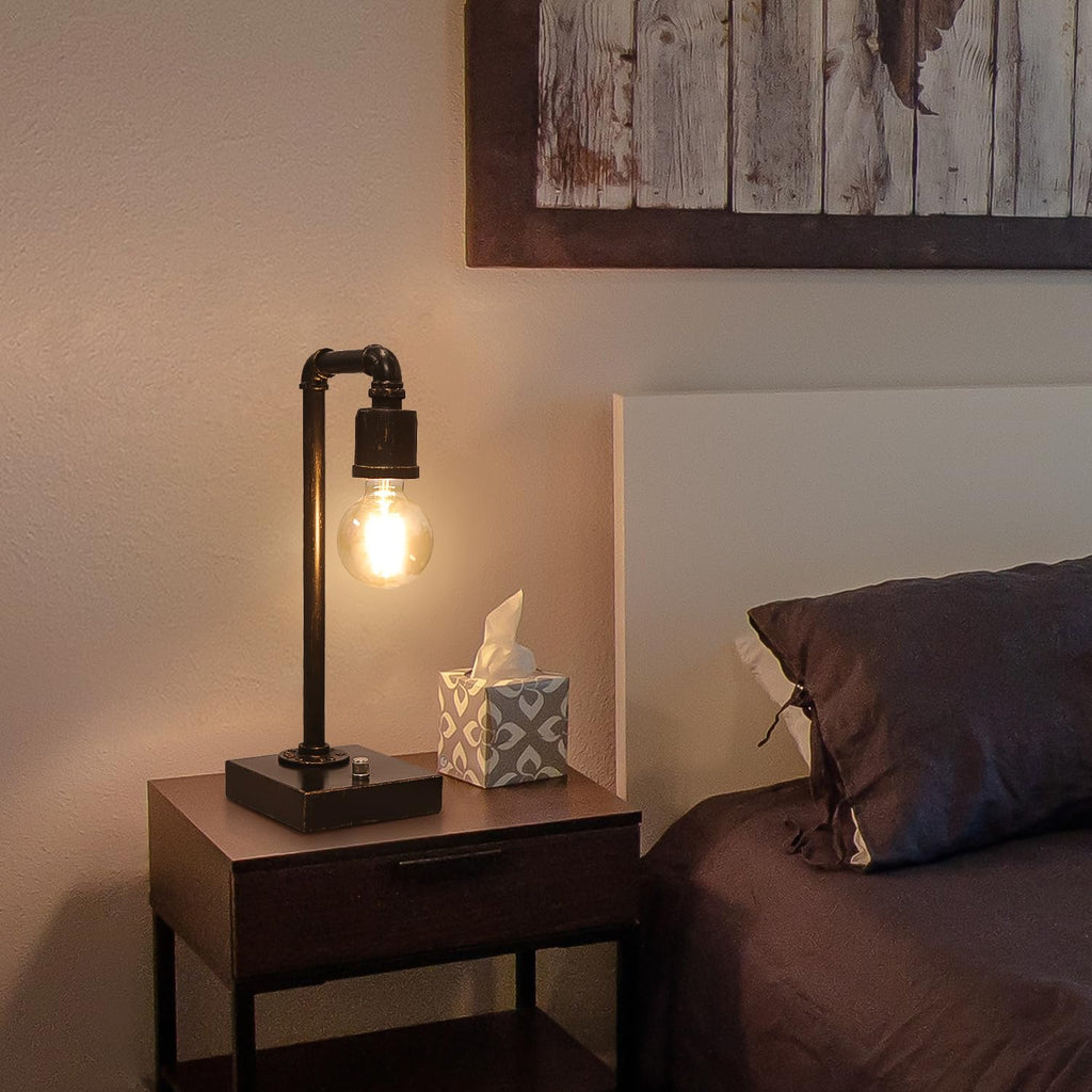 Industrial Table Lamp, Vintage Bedside Lamp with USB C and USB A Charging Ports, Dimmable Steampunk Office Lamp Metal