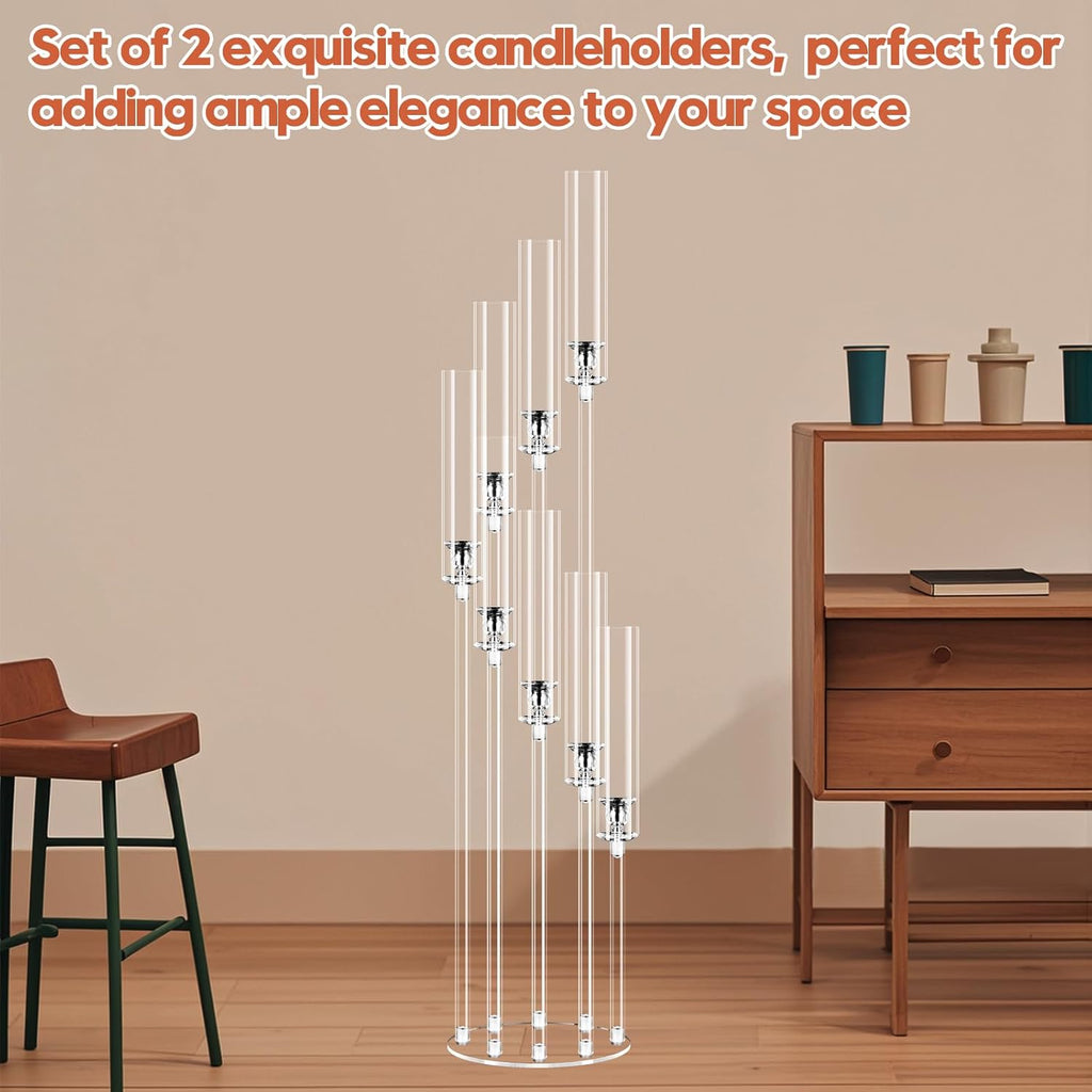 2 Set 8 Arm Acrylic Candle Holder, Mjkeomo 49.2'' Tall Candelabra Centerpieces for Tables Clear Candlesticks Holder