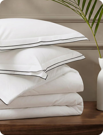 100% Cotton Percale Duvet Cover King, Breathable for Hot Sleepers | Hotel-Style Leaf Edge White Comforter Cover