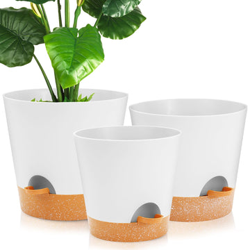 Self Watering Plant Pots and Planters, 3 Pack, 8-10 Inch, White