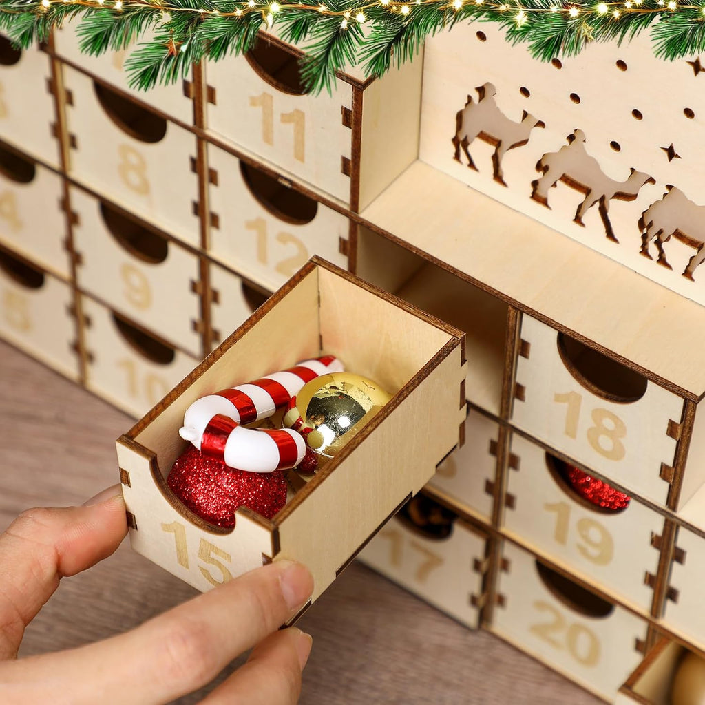 Wood Advent Calendar with 24 Drawers 2026 Nativity Advent Calendar
