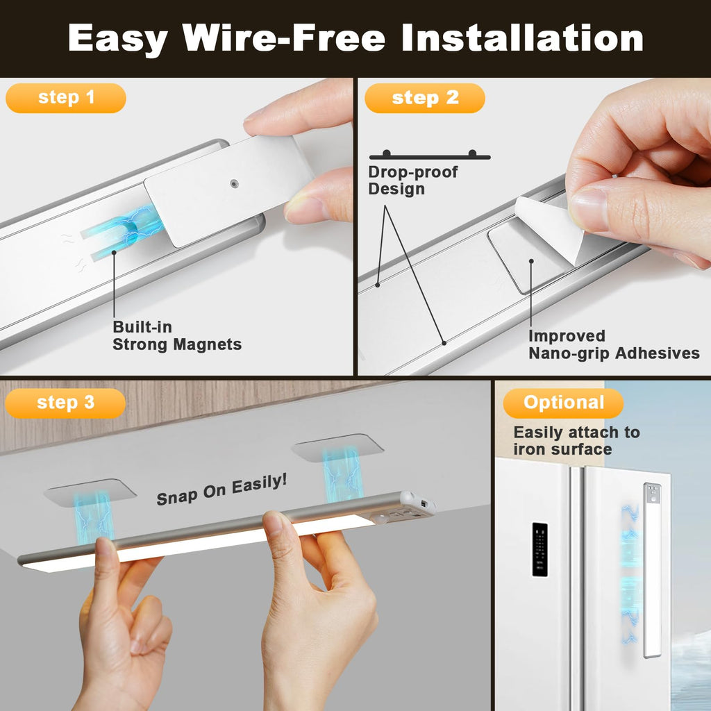 Motion Sensor Light Indoor, 80 LED Under Cabinet Lighting Battery Operated with 3 Color Temps, 1800mAh Rechargeable