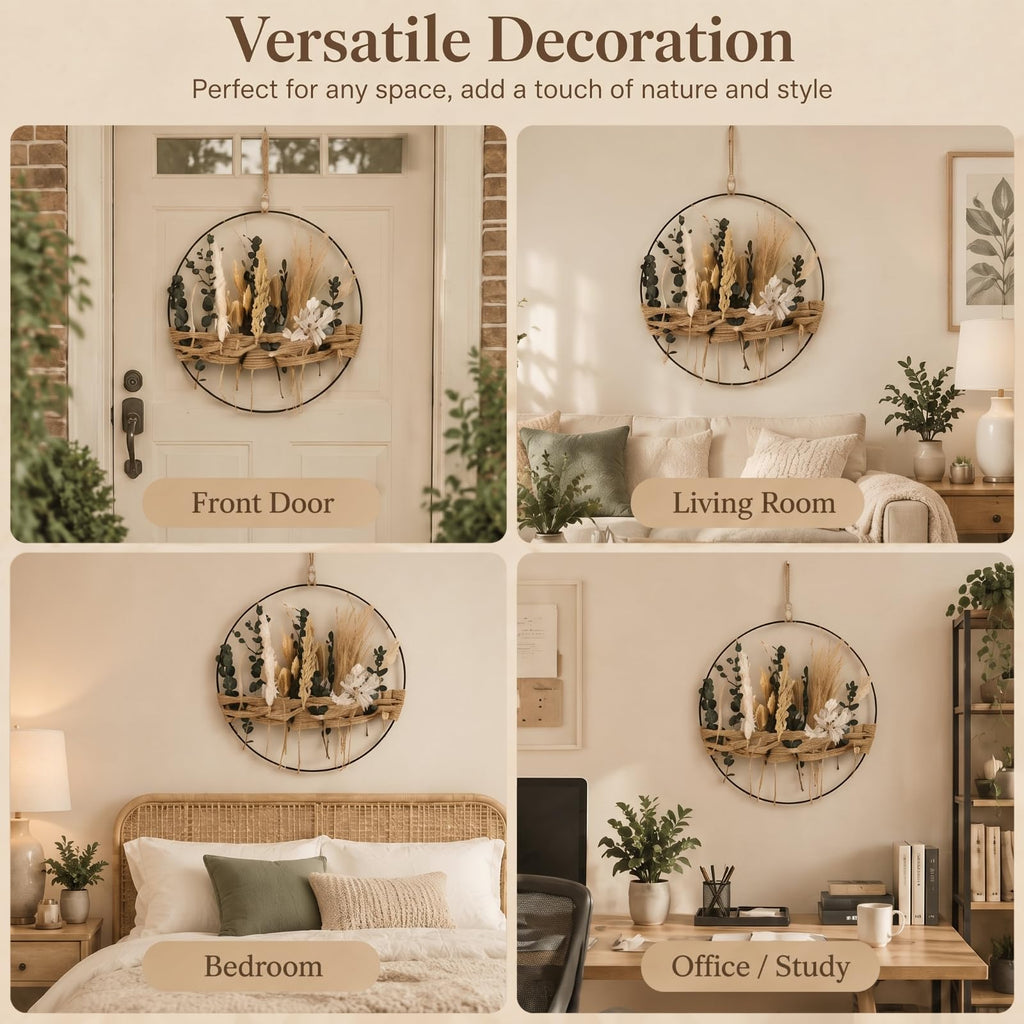 Dried Flower Pampas Wall Decor Boho Hoop Wreath, Classic