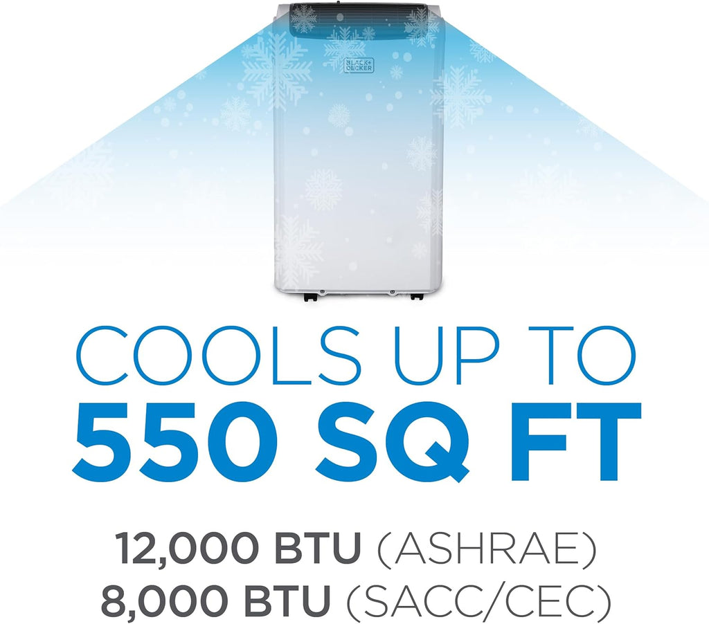 Portable Air Conditioner, 12,000 BTU Cooling, 9,000 BTU Heating for Rooms up to 550 Sq. Ft., Follow Me Remote