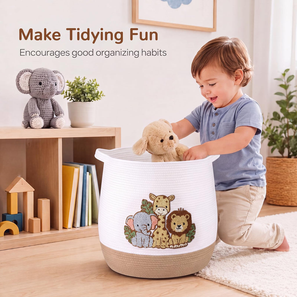 Large Woven Nursery Animal Hamper 16.9 x 17.7 Inch for Kids