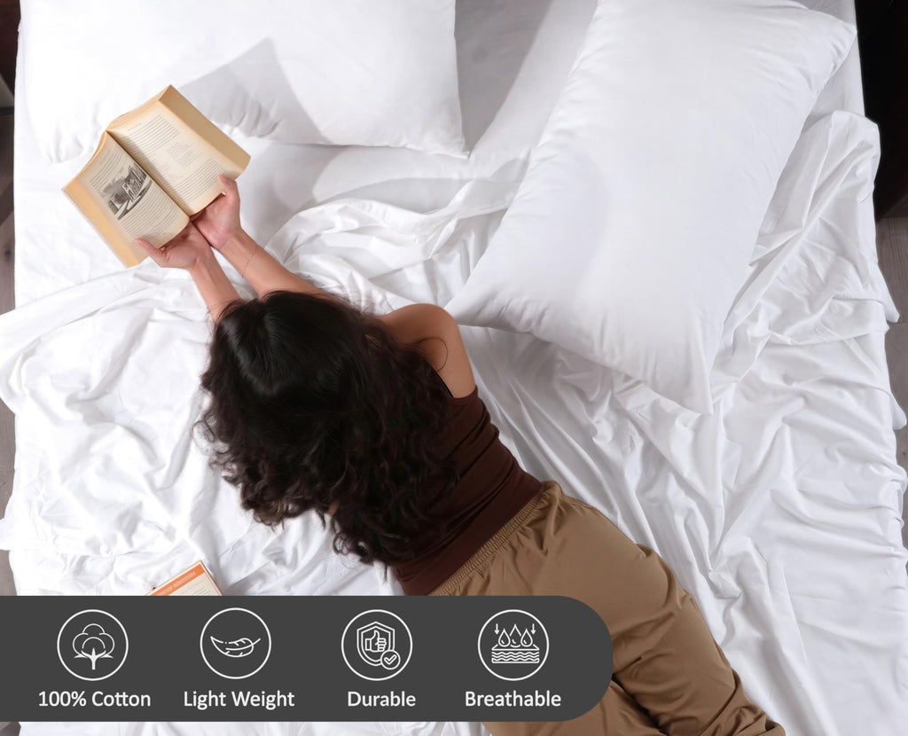 100% Cotton Sheets, Percale Sheet Set, Bright White