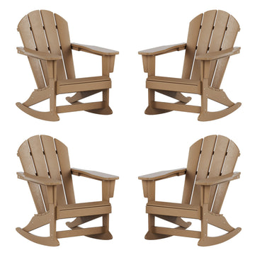 WO Home Furniture Patio Rocking Chair Set of 4 PCS Classic Outdoor HDPE UV Weather Resistant (Weathered Wood)