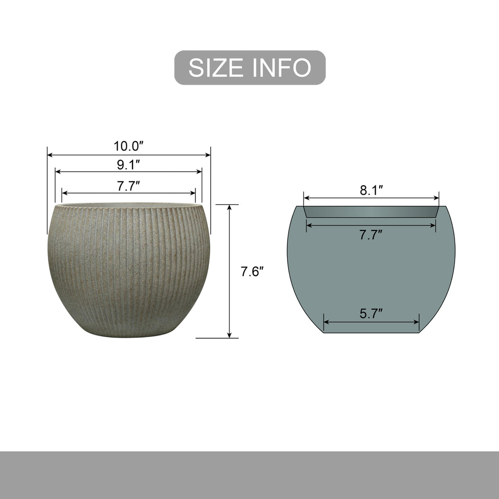 10.2"Dia x 7.8"H Modern Ribbed Plastic Round Planter Pot without Drain