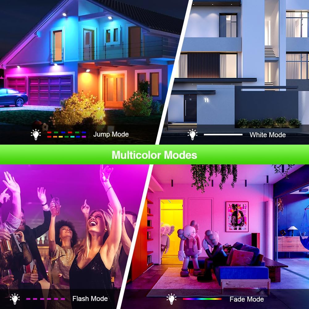 4 Pack 100W RGB LED Flood Lights, 12000LM Color Changing Smart Floodlight with Remote, Waterproof DIY Uplights for