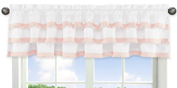 Boho Bohemian Window Treatment Valance - Blush Pink and White Farmhouse Shabby Chic Designer Modern Minimalist Ruffle