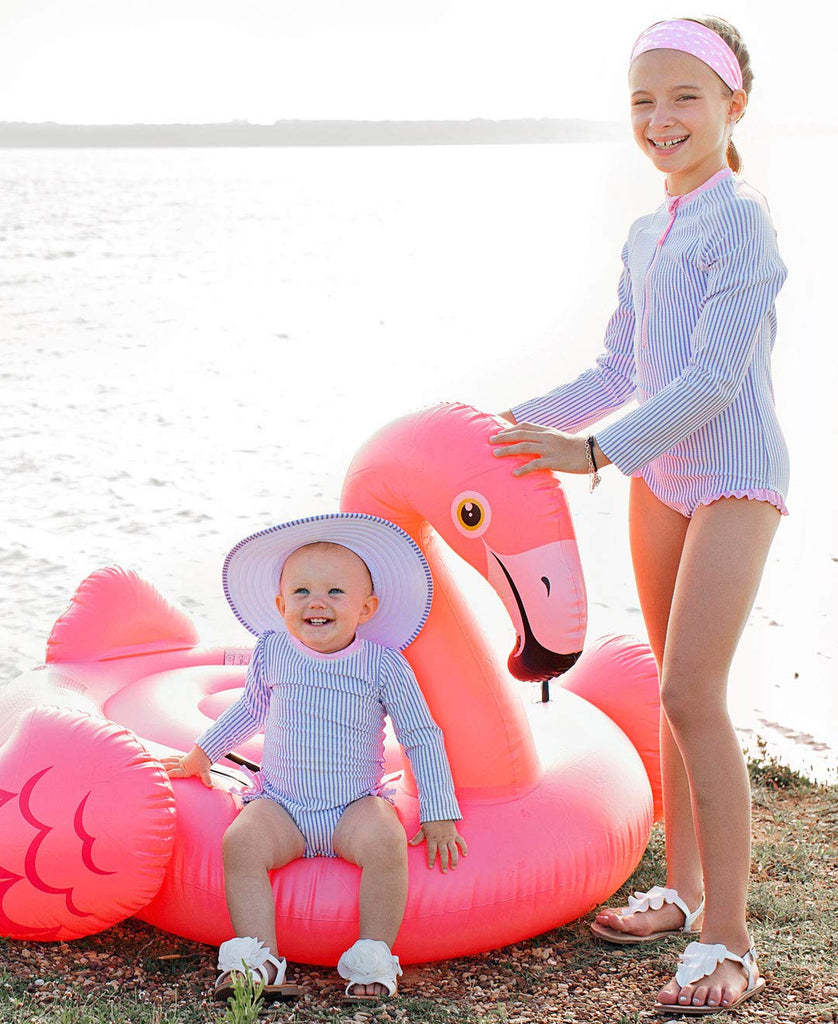 Baby Girls Seersucker Rash Guard - One Piece Swimsuit UPF 50+