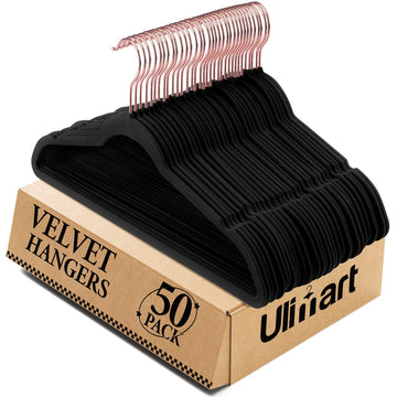 Black Velvet Hangers 50 Pack, Premium Felt Hangers, Non Slip Hanger with 360 Rotating Hook, Heavy Duty for