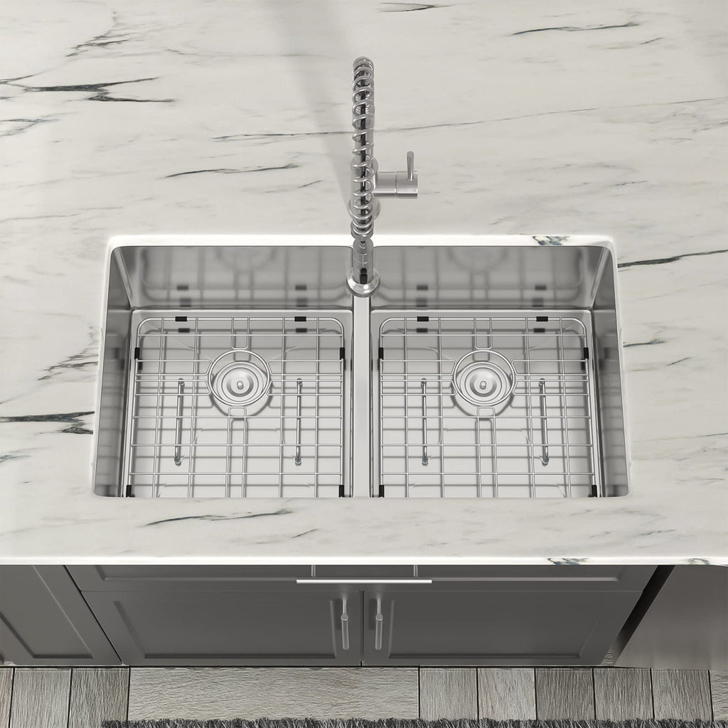 36" Extra Large Double Bowl Kitchen Sink Undermount 50/50 Split 16 Gauge 304 Stainless Steel Double Sinks, Round