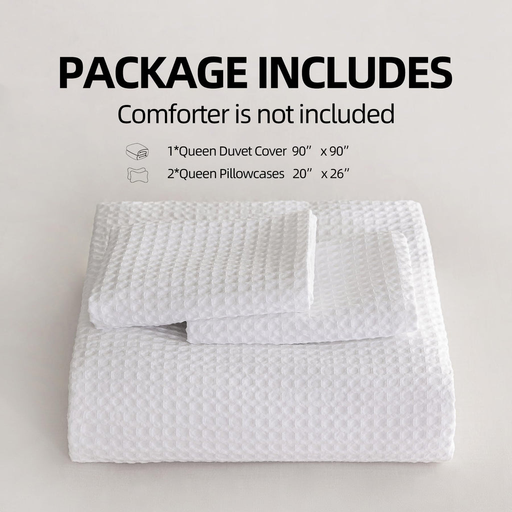Waffle Duvet Cover Soft Breathable Cooling Luxury 3 Pcs Bedding Set with 1 Waffle Weave Duvet Cover and 2
