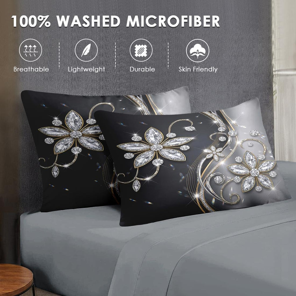 Full Comforter Set with Sheets, 7 Pieces Diamond Crystal Bedding