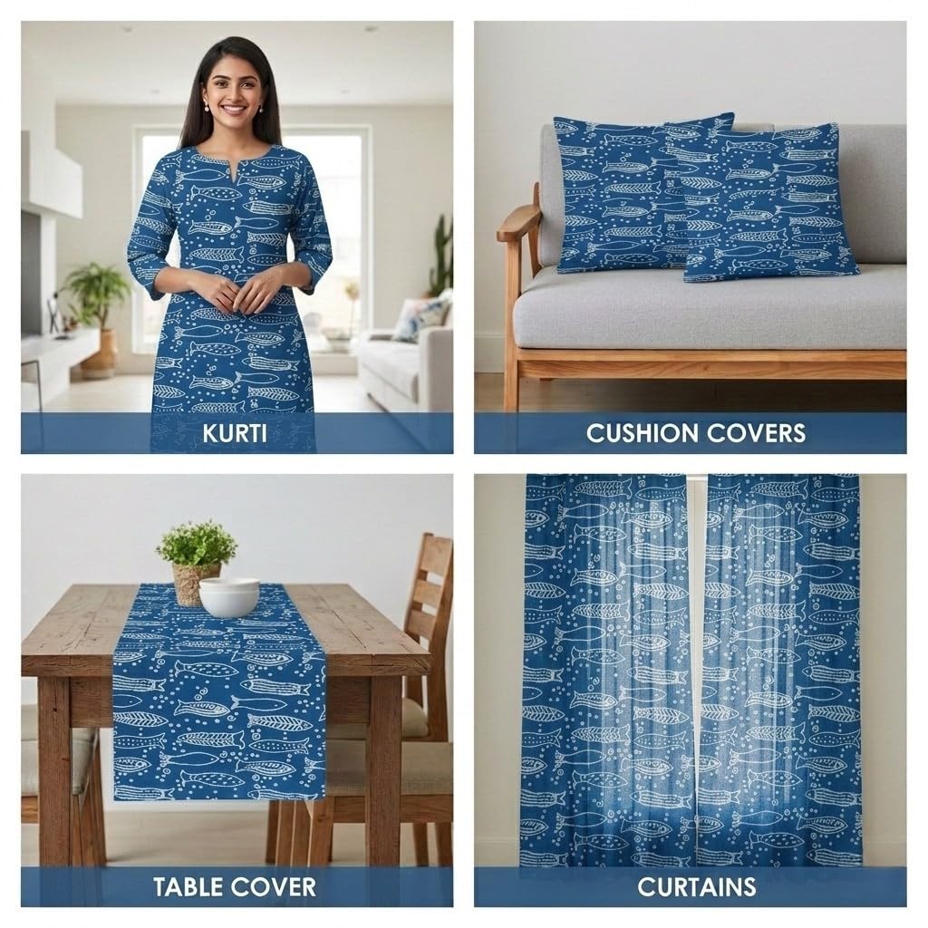 Block Print Fabric by The Yard Abstract Indigo Fabric 44" Width Machine Washable 100% Pure Cotton Boho Style Handmade