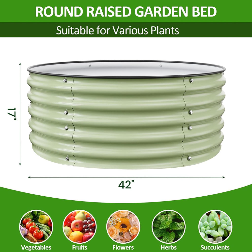 Galvanized Raised Garden Bed, 3.5ft x 17'' Tall Round Metal Planter Raised Garden Boxes Outdoor for Vegetable Fruits