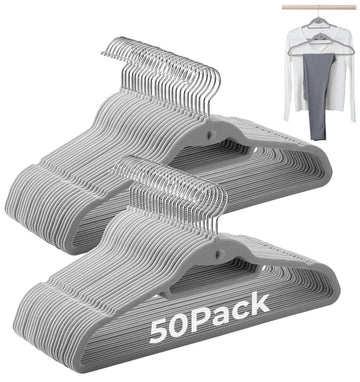 Grey Velvet Hangers, Stackable Hanger with Non Slip Felt Fabric