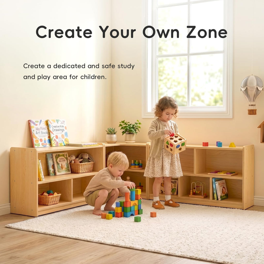 L-Shape Montessori Bookshelf for Compact Corner Space, Corner Shelf