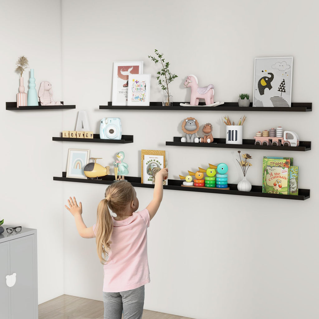 Picture Ledge Shelf, Floating Shelves for Wall, 48" W Set of 2, Black