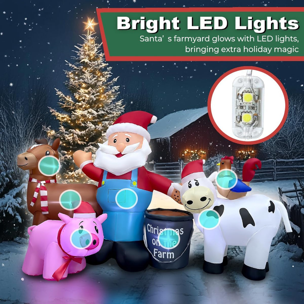 8ft Long Christmas Inflatables Santa Farm Scene Decorations Built-in LED Lighted Blow Up Decoration Home Yard Outdoor