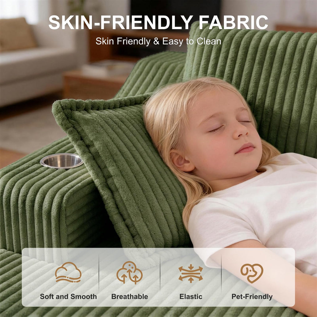 67" Oversized Chaise Lounge Chair Indoor, Boneless Chair with Cup Holders