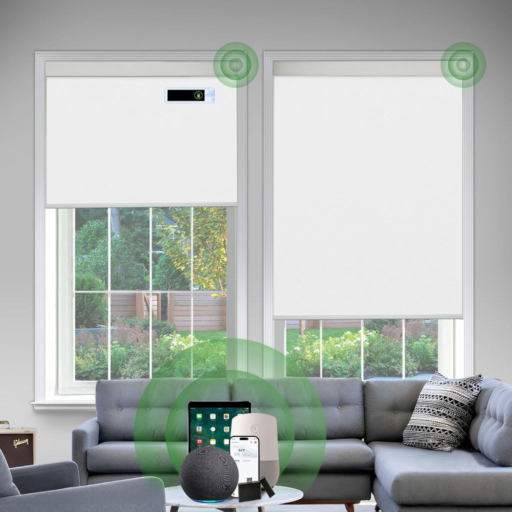 Motorized Blinds with Remote, Thermal Insulation Roller Shad - Ra white rechargeable