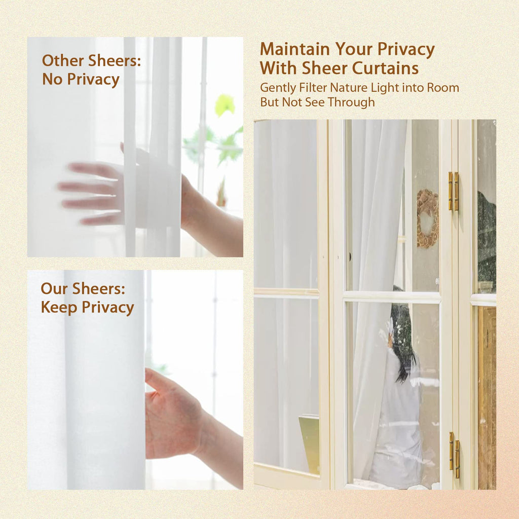Beige Pinch Pleated Window Sheer Curtains 130 Inches Long 2 Panels, Luxury Velvet Soft Touch Opaque Privacy, Gently