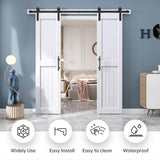 48 x 84 inch (Double 24x84 Door) White Barn Door with 8FT Sliding Door Hardware Kit Included & Handl
