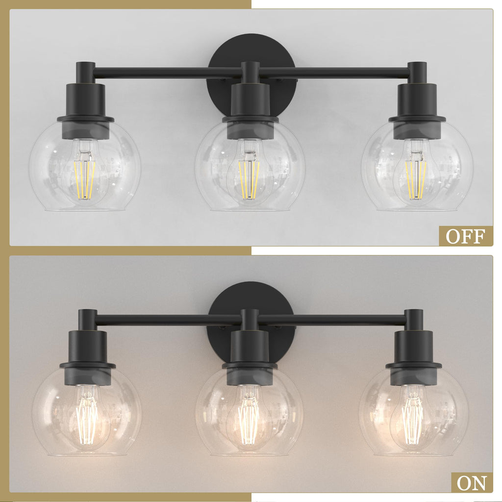 3 Lights Bathroom Vanity Light Fixtures Black, Bathroom Lights Over Mirror, Industrial and Farmhouse 3 Lights Wall