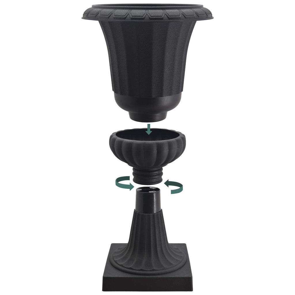 Plastic Garden Pedestal Urn, Set of 2 Classic Decorative Garden Pot Planter for Indoor and Outdoor Plants, 10" x 17"