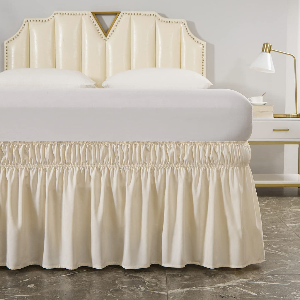 Wrap Around Elastic Bed Skirt for Queen & King Beds, 14" Drop, Beige
