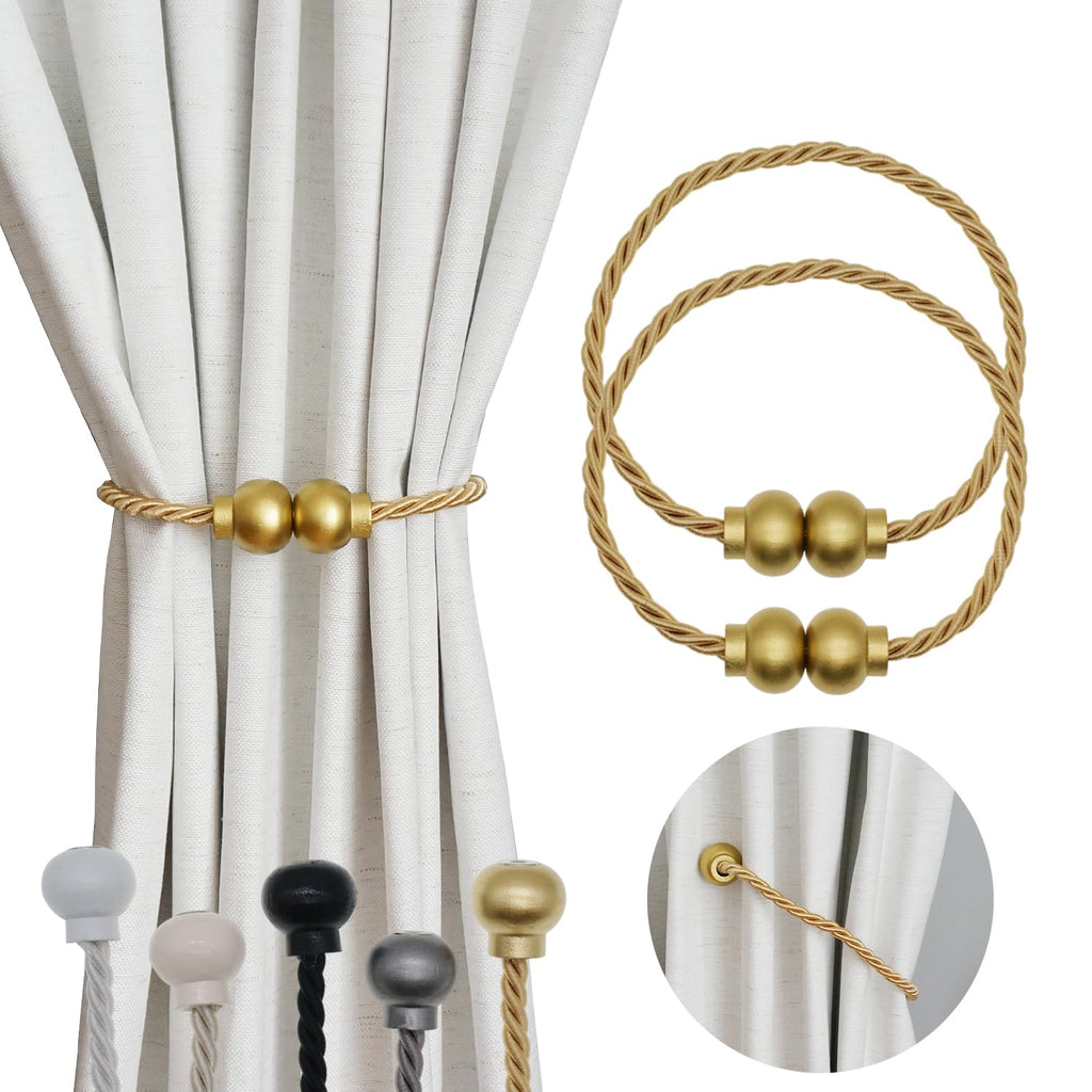 Magnetic Curtain Tiebacks Modern Handmade Rope Curtain Tie Backs Decorative Drapes Weave Holdbacks Outdoor - 2 Pack