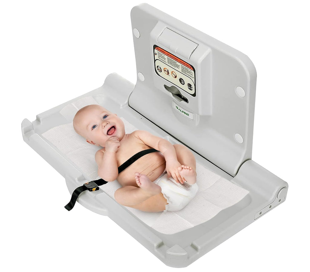 Wall Mounted Baby Changing Station - Horizontal Baby Changing Table Foldable Diaper Tables with Safety Strap for
