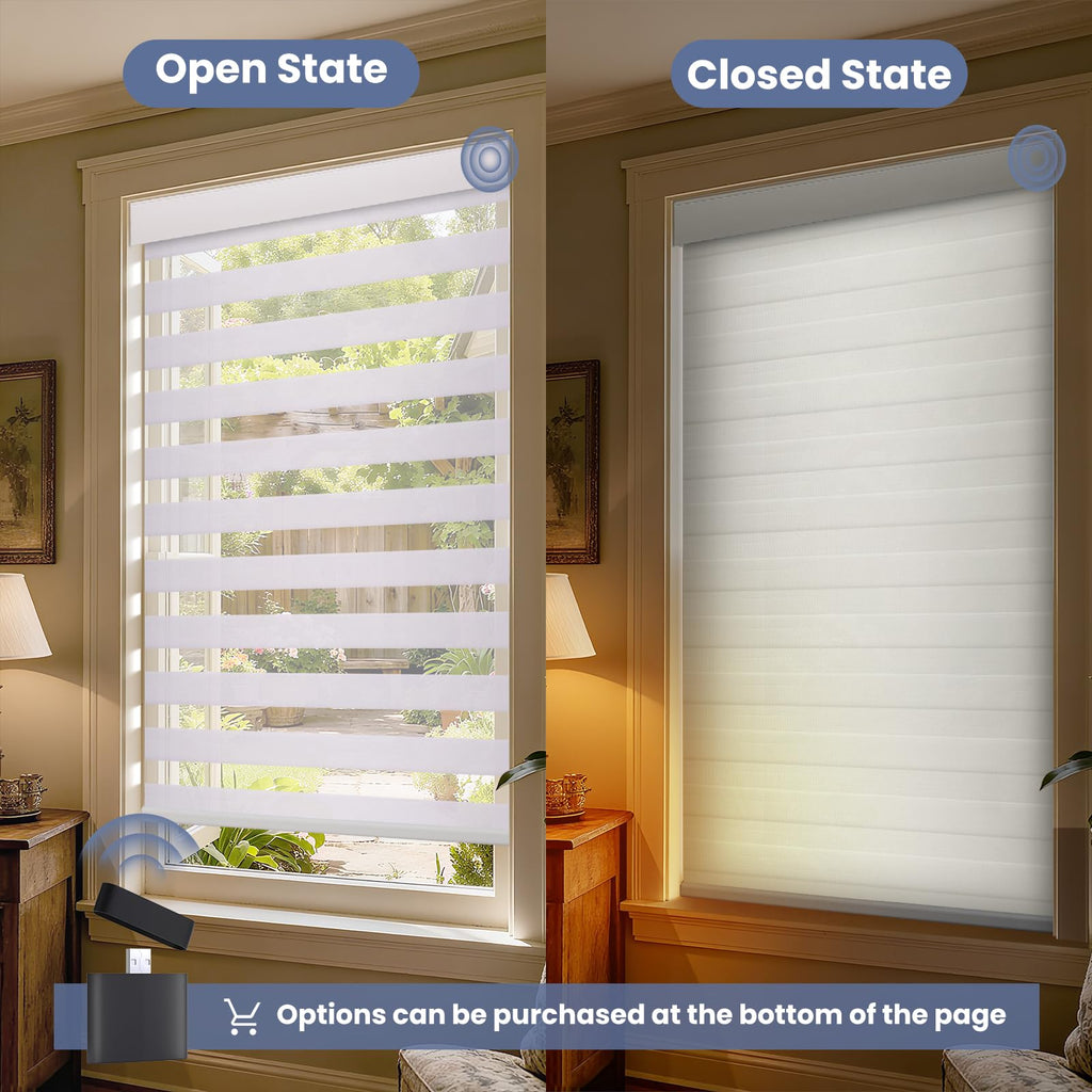 No Drill Electric Motorized Zebra Blinds, White