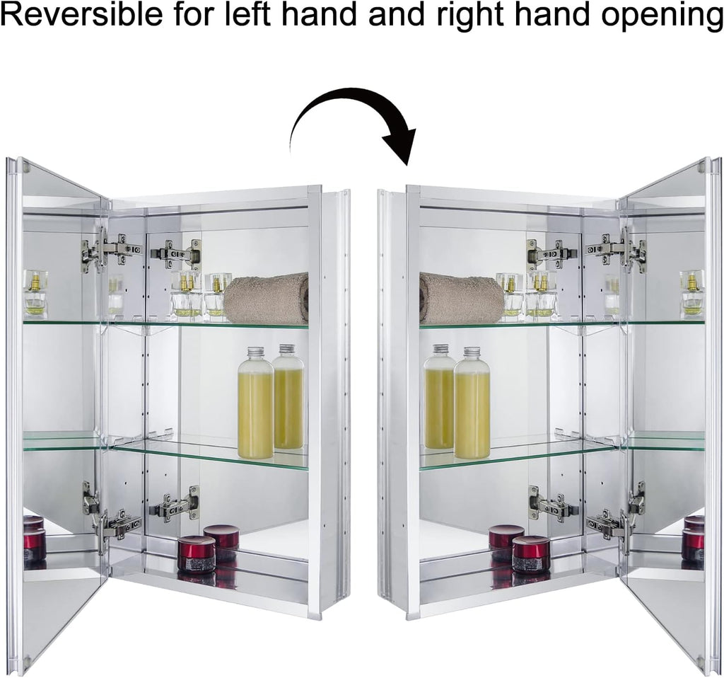 15 x 24 Medicine Cabinet, Recessed Mount Only, Two Adjustable Glass Shelves | In-Wall Medicine Cabinet, Aluminum