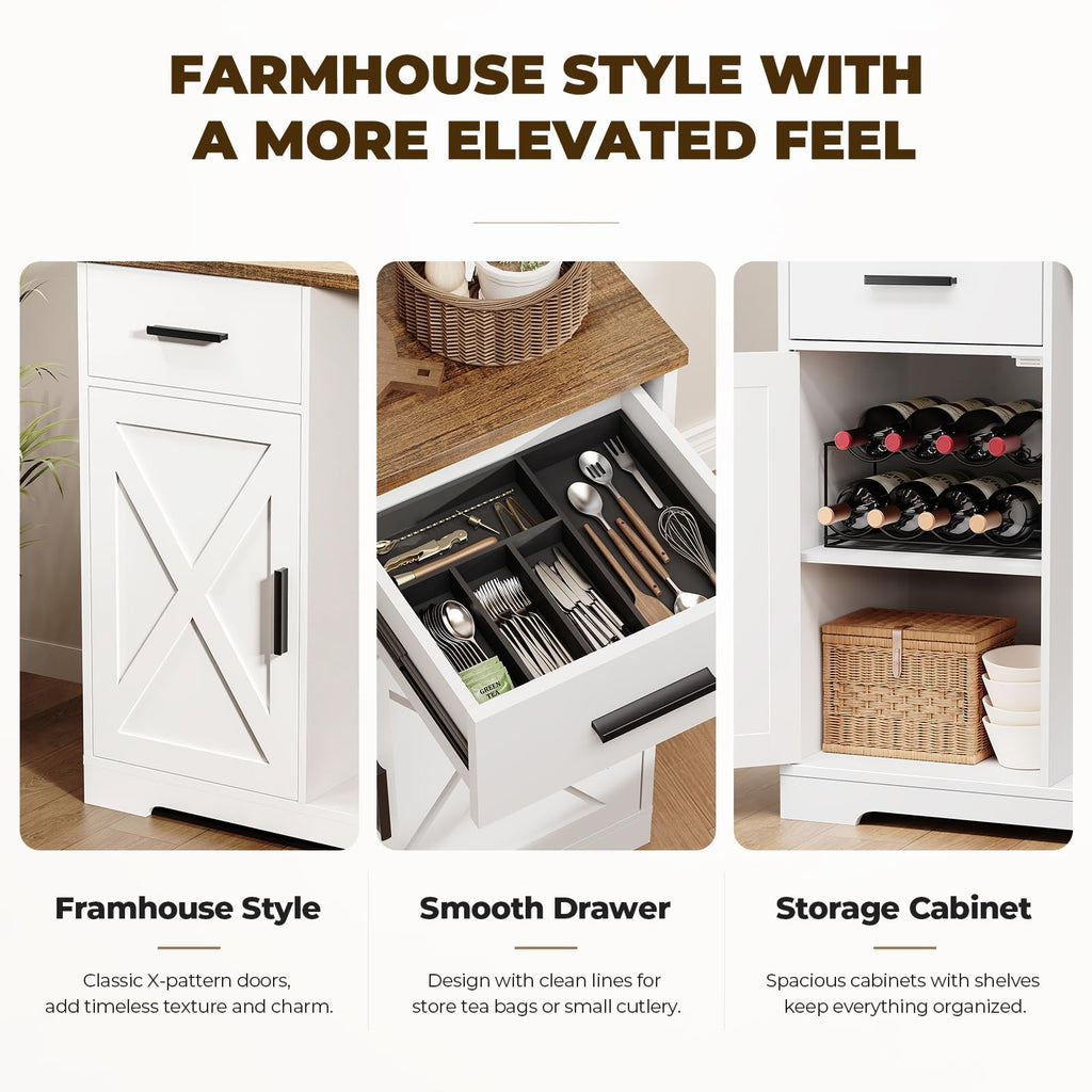 47" Farmhouse Coffee Bar Cabinet with Fridge Included, White