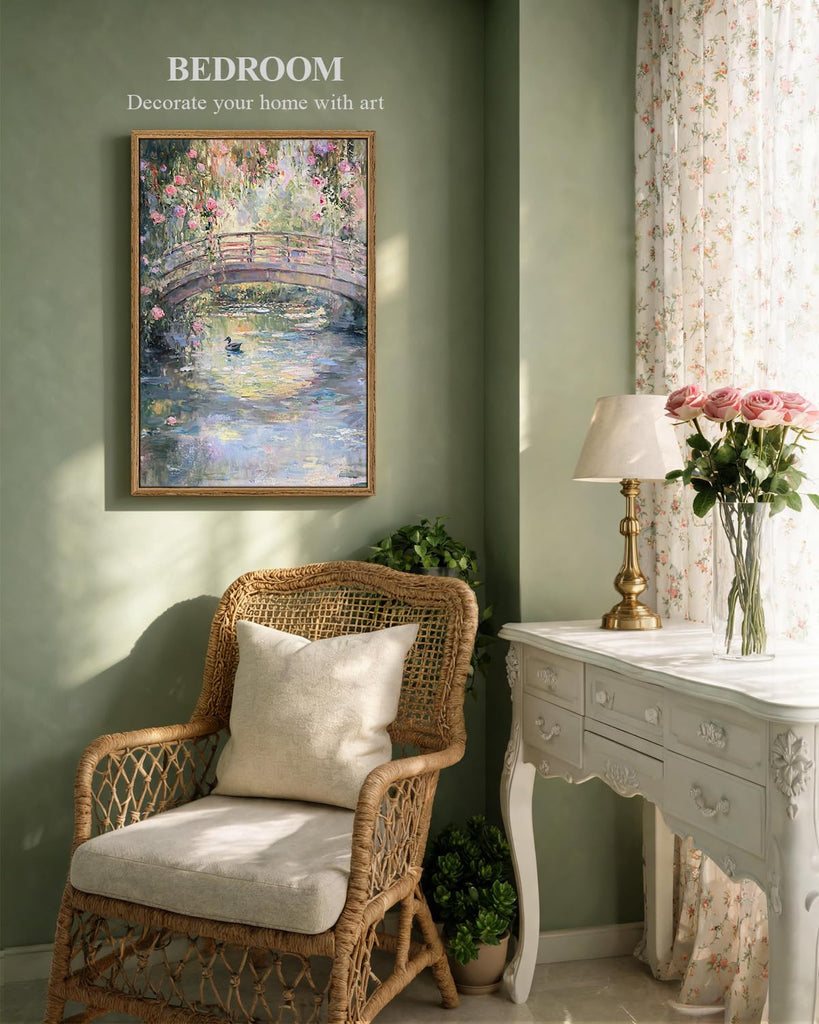 Large Landscape Wall Art, Monet Floral Framed Vintage Painting, 16×24 Inch