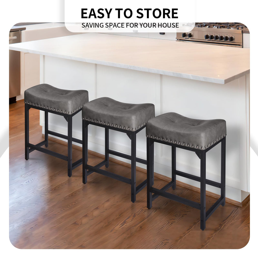 Counter Height Bar Stools Set of 3, Stools Island Set of 3, 24 Inch Counter Stool Saddle Backless Barstools Counter