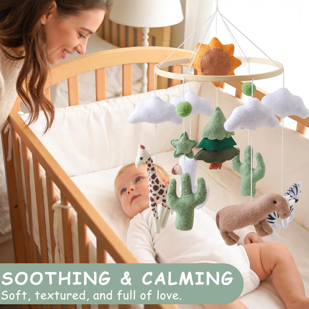 Baby Mobile for Crib - Hanging Felt Nursery Mobile - Fits Most Crib Arms - Gender-Neutral Safari Animals Nursery